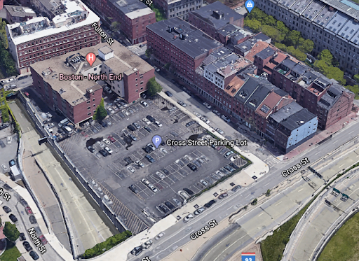 Google Maps view of William's chosen site in the North End, Boston